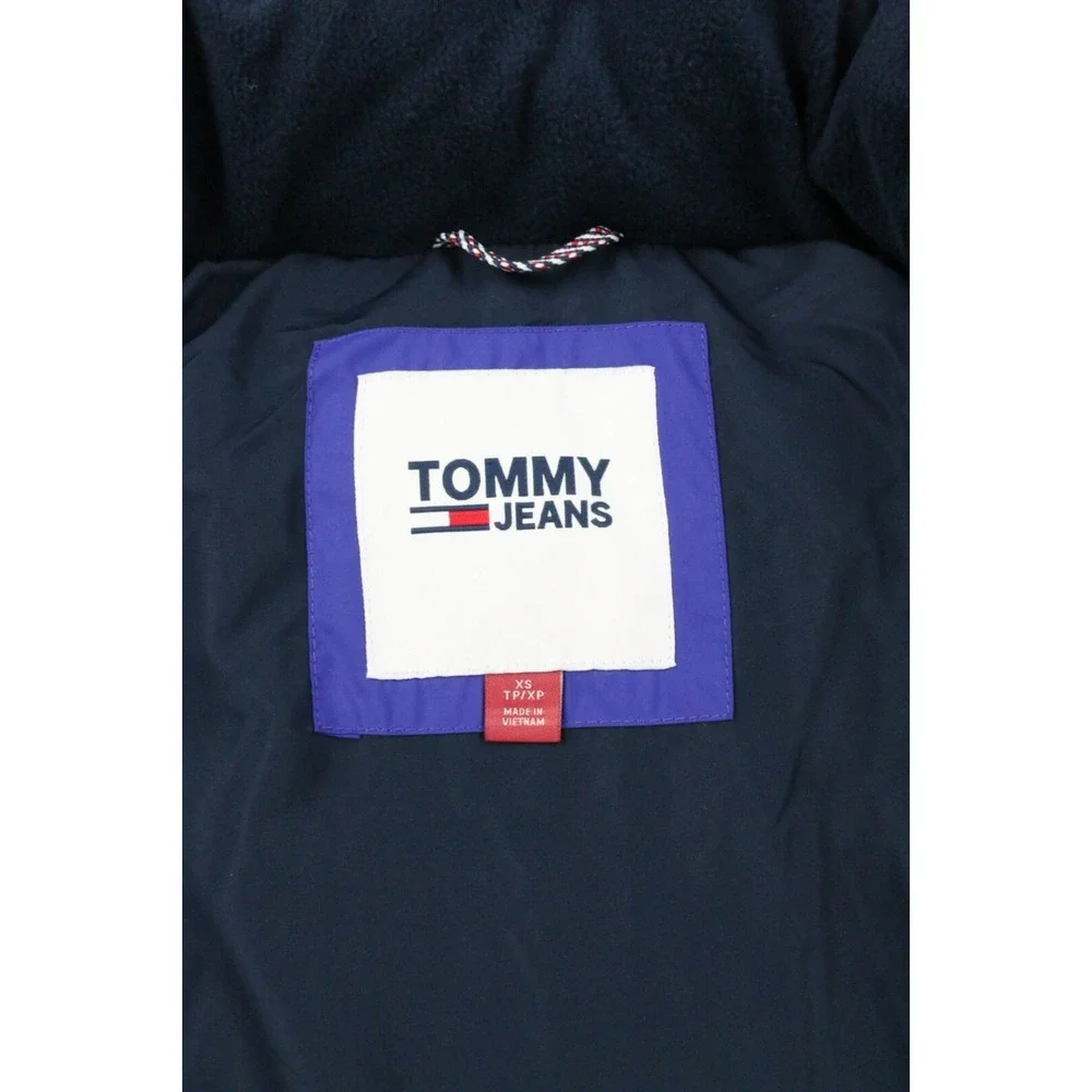 Tommy Jeans Tommy Hilfiger Mens Hooded Down Jacket Blue Sz XS Embroidery Elastic